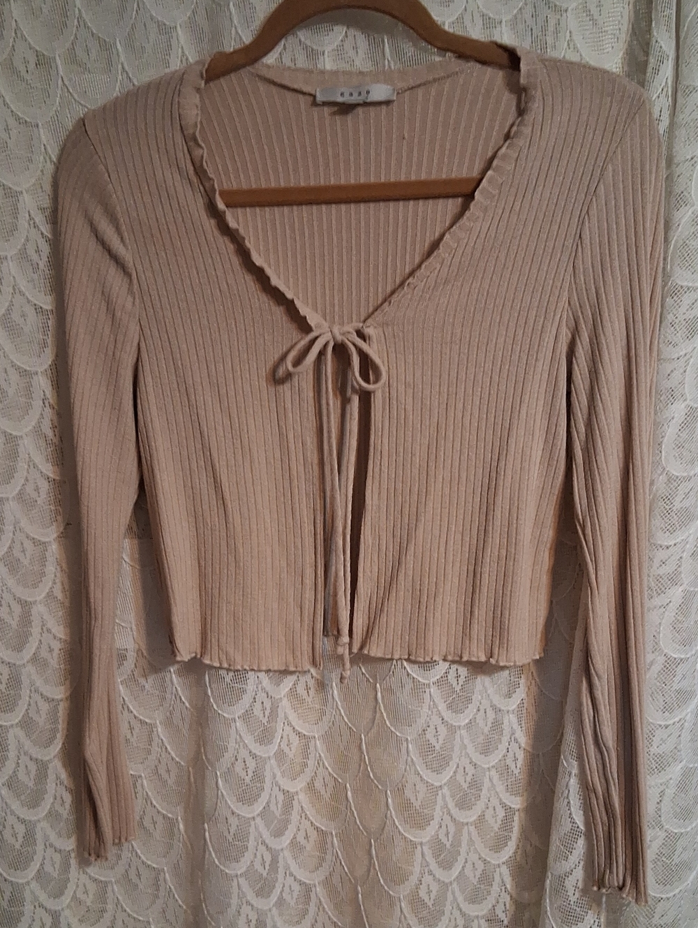 gaze Beige Ribbed Open-Front Cardigan - Picture 4 of 4